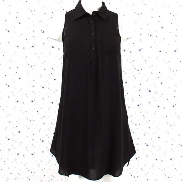 Black Sleeveless Henley Shirt Dress Tunic Top - Picture 2 of 7